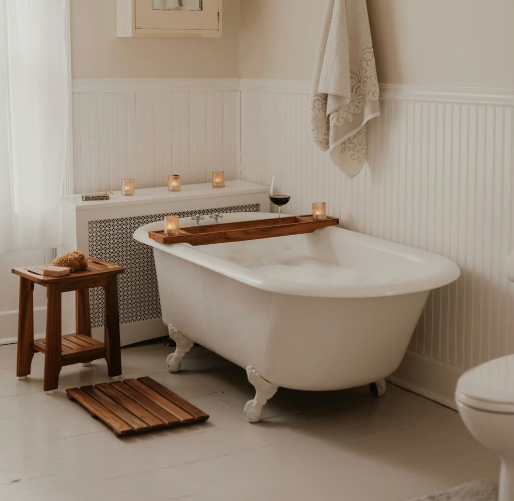 Relaxing bath with candles for a weekly self-care routine