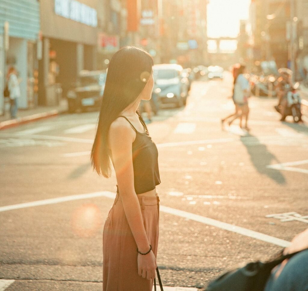 Woman enjoying time alone while exploring the city