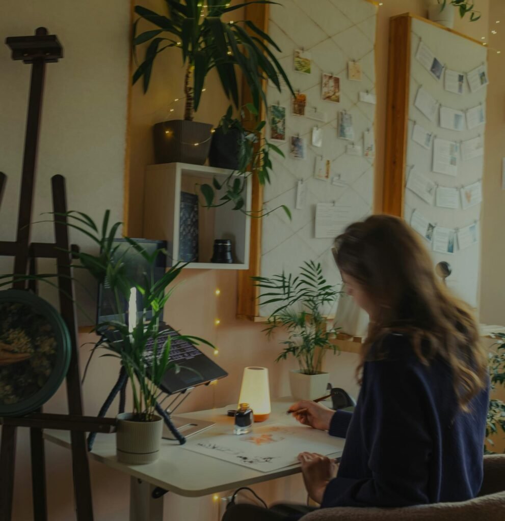 Woman trying a new hobby by painting